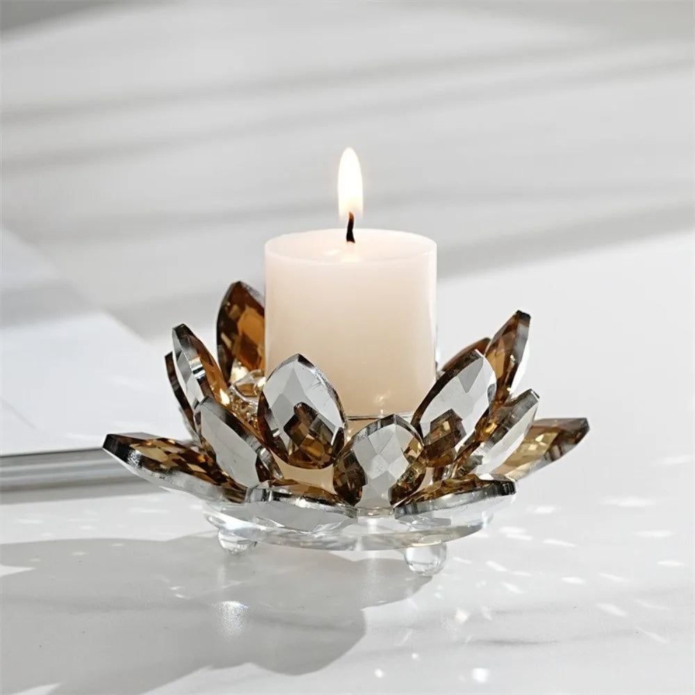 support bougie moderne transparent fleur lotus multicolore rose marron violet élégant décoration intérieure bougies