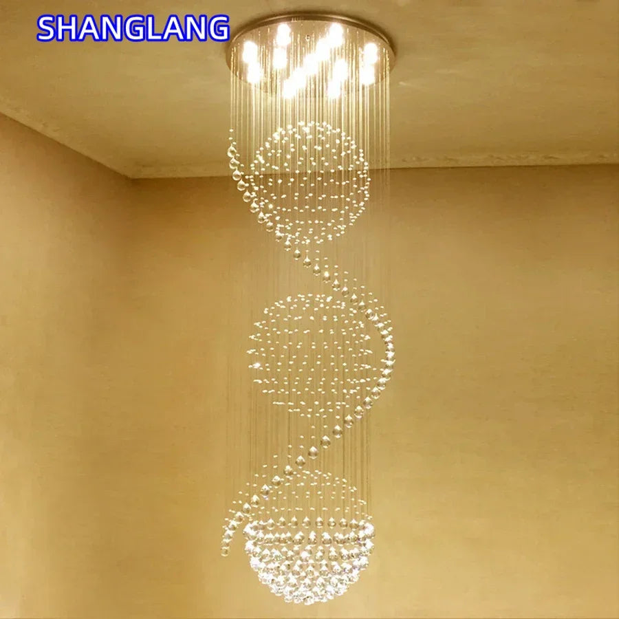 suspension lumineuse moderne cristal transparentes structure métallique grande taille facile certifiée flux lumineux élevé