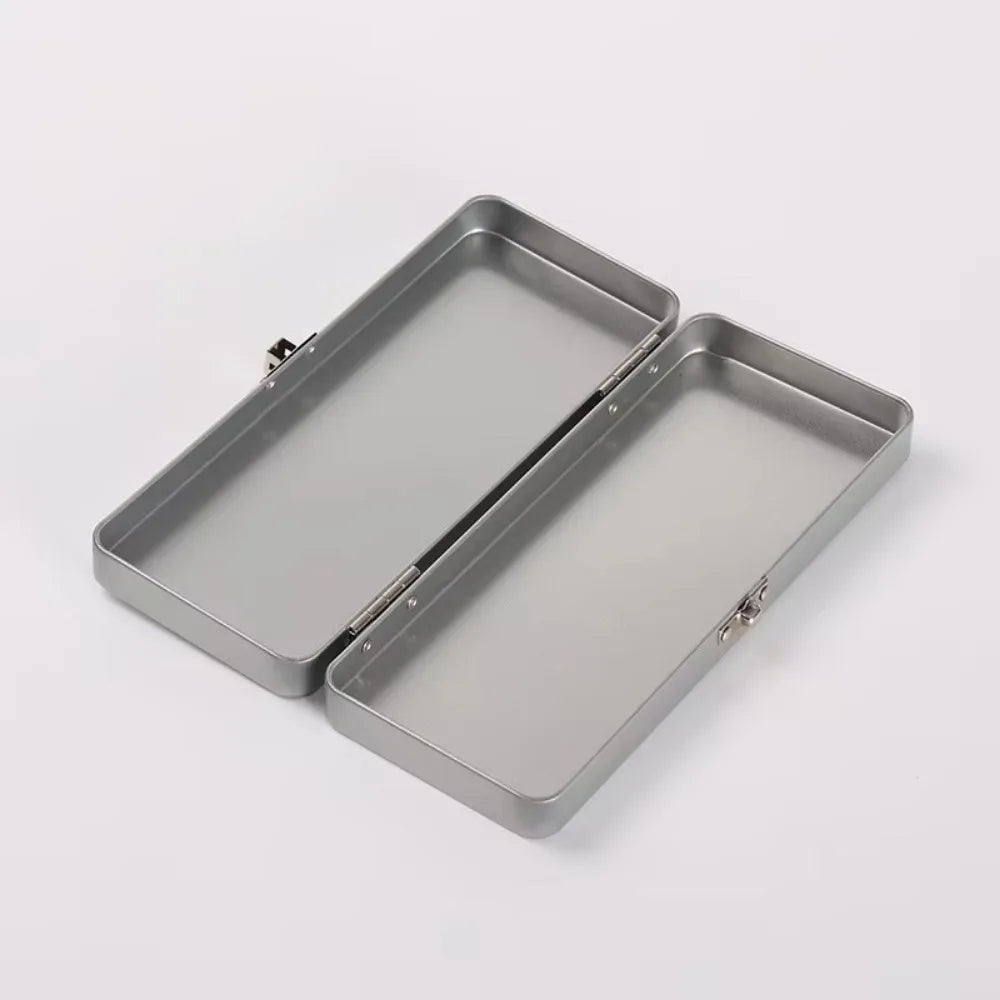 boîte métallique gris métallisé classique couvercle rabattable empilable organiser storage box opacité matériau fer