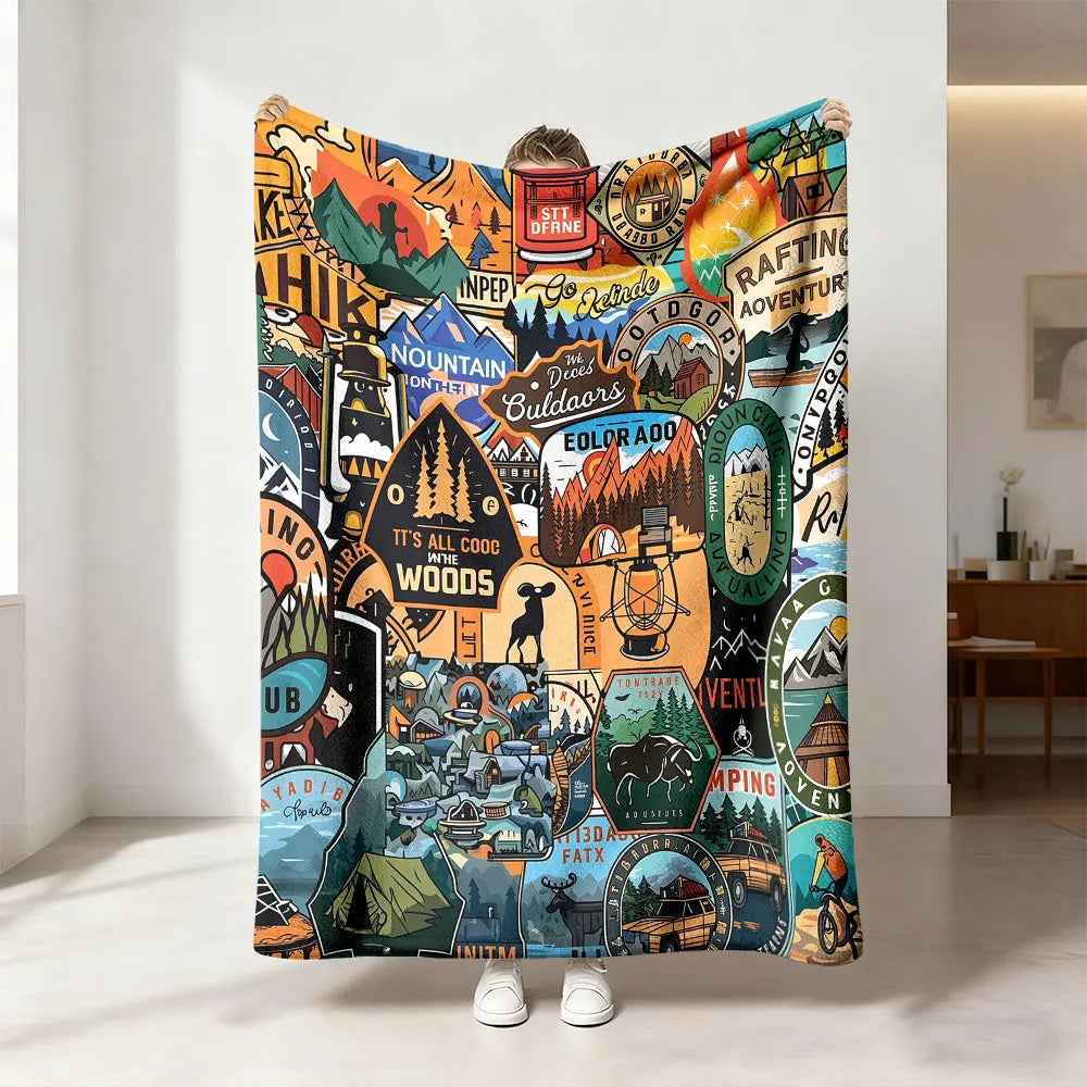 couverture polyester multicolore motifs camping vintage portable pique nique voyage hospitalière maison avion