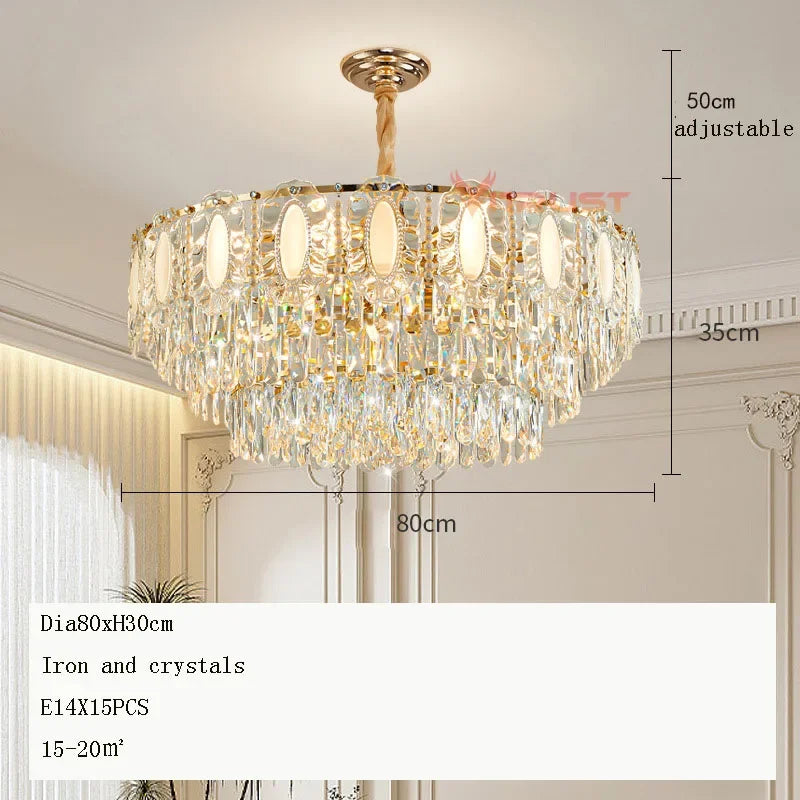lampe suspendue dorée cristal transparent classique chaîne métallique