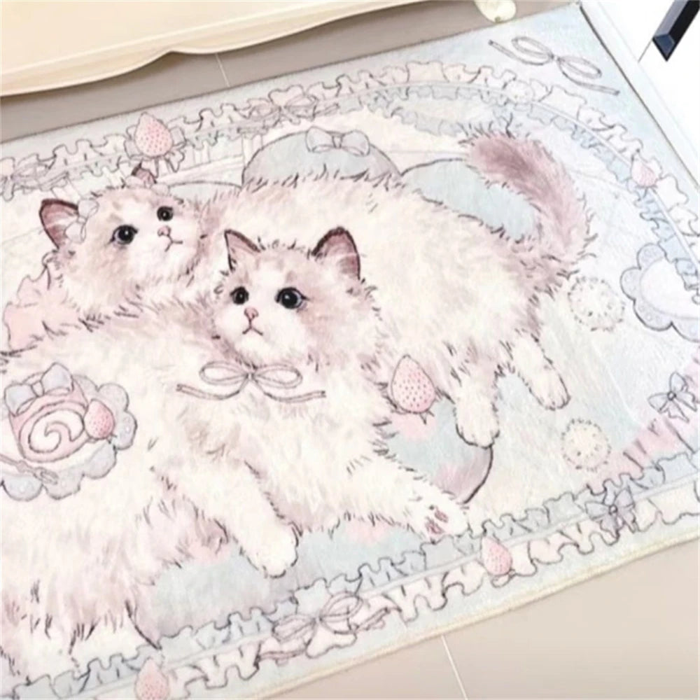 tapis dessin animé mignon chats coeurs rose polyester salon chambre décoration