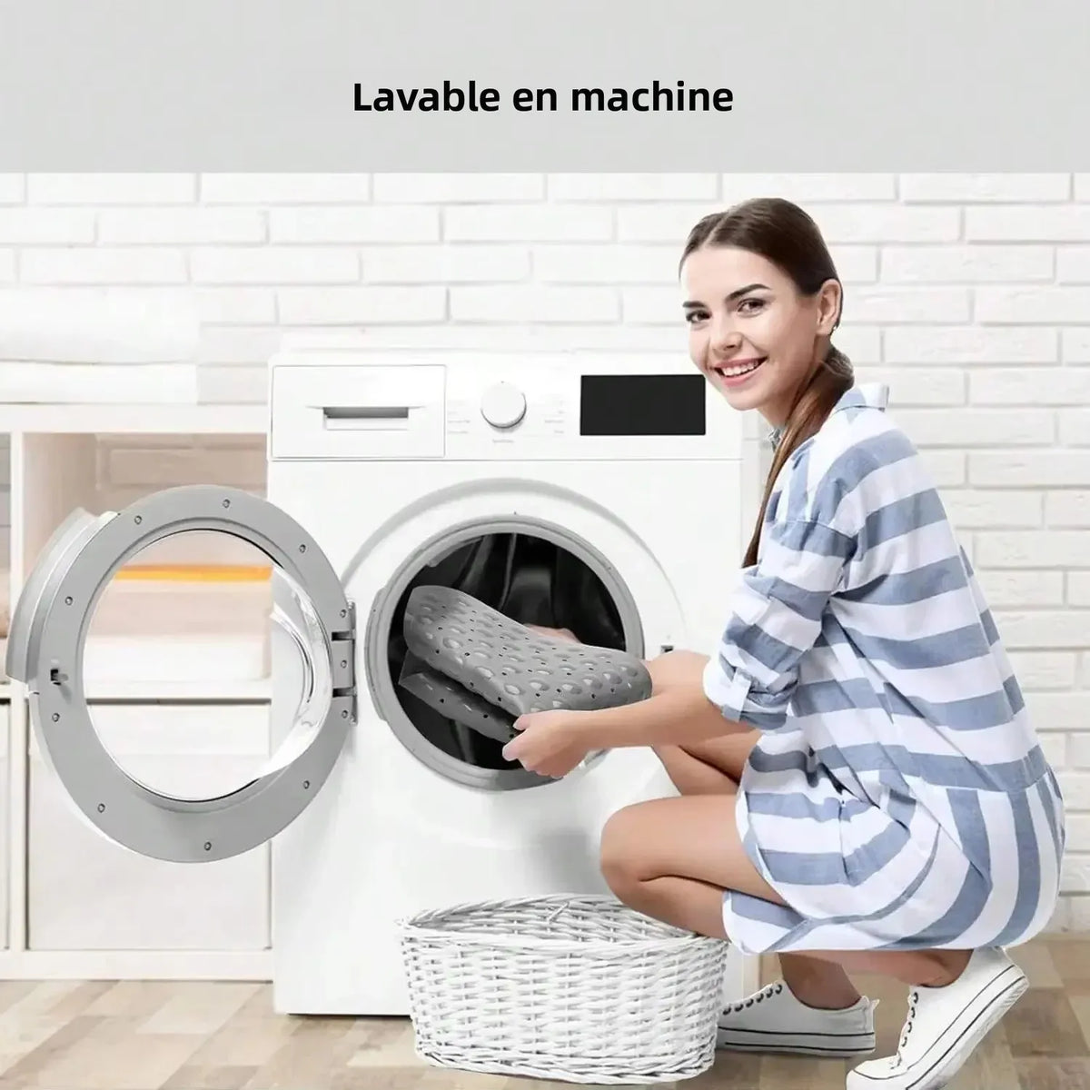 tapis bain moderne 54x54cm texturé ventouses drainage gris clair minimaliste respectueux environnement