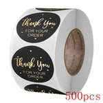 autocollants merci votre commande noir rose doré transparents élégants cœurs écriture manuscrite lot 50