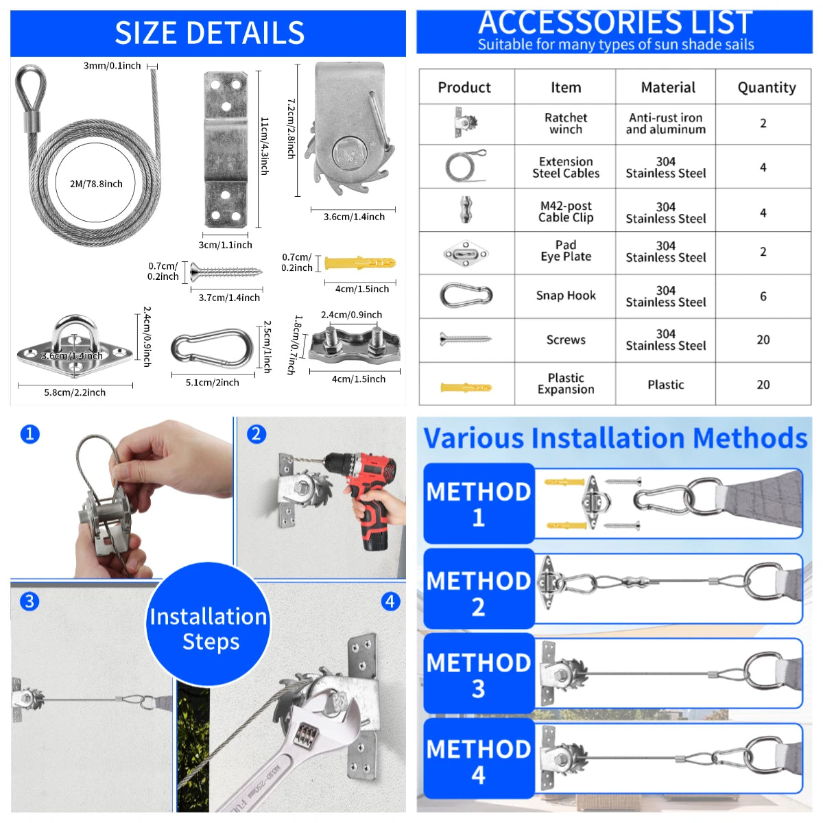corde ressort argentée lisse industrielle fixations clous expansibles inoxydables jardin plantation abri
