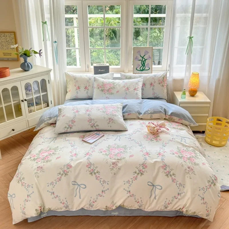ensemble literie floral vintage 100 coton blanc rose vert bleu beige