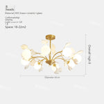 lampe suspendue contemporaine or blanc fleurs opalescente 10 têtes chaîne neutre