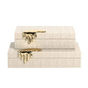 boîte bijoux cuir vintage blanc cassé moderne deux lots texturée poignée métallique