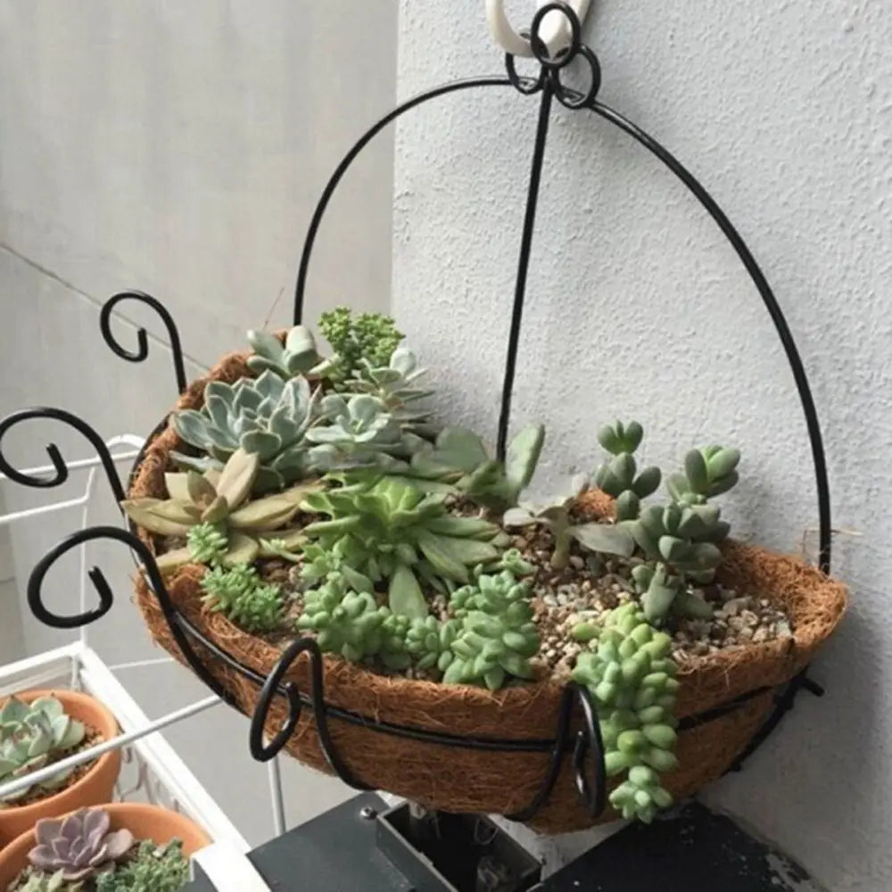 paniers suspendus plantes noir marron clair fleurs artificielles succulentes crochet métal filaire rustic champetre