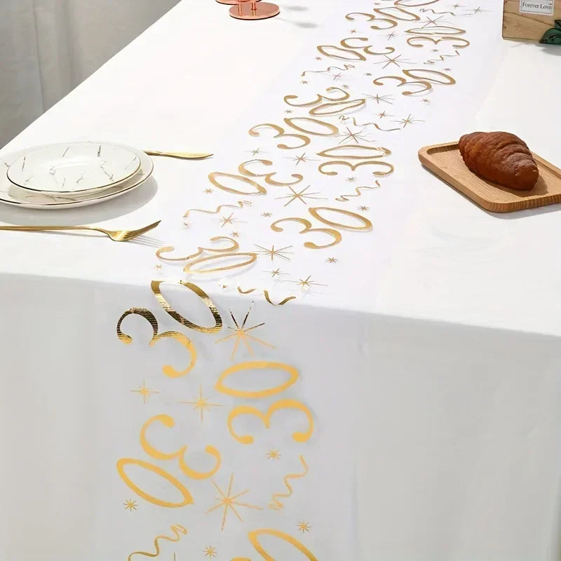 chemin table anniversaire doré numéros étoiles abstraits semi transparent table festive