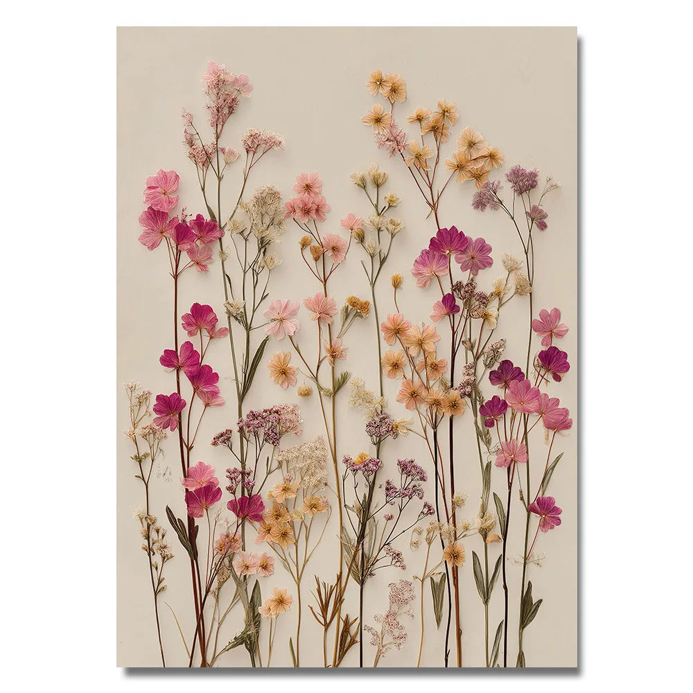 tableau moderne fleurs séchées rose blanc beige opaque minimaliste decoration mur arrangement naturelle