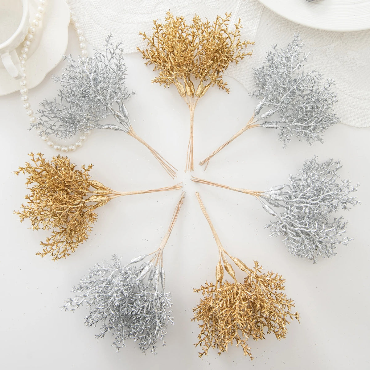 décoration maison bouquet artificiel or argent feuilles fines naturel halloween noël anniversaireextérieur mariage