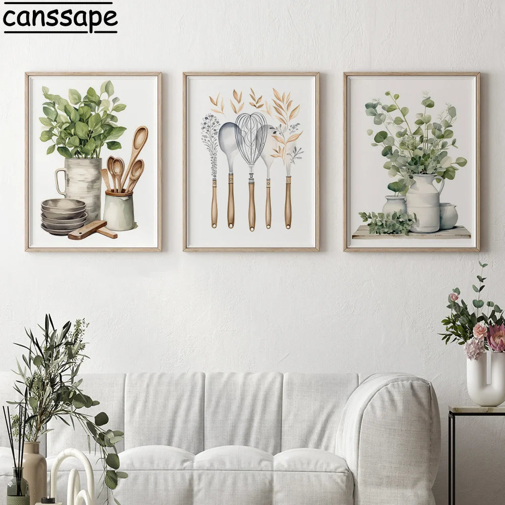 affiches art minimalistes plantes cuisine impressions toile sans cadre vert blanc