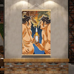 affiche toile japonaise lutte sumo bière décoration restaurant sushi ramen mur traditionnel