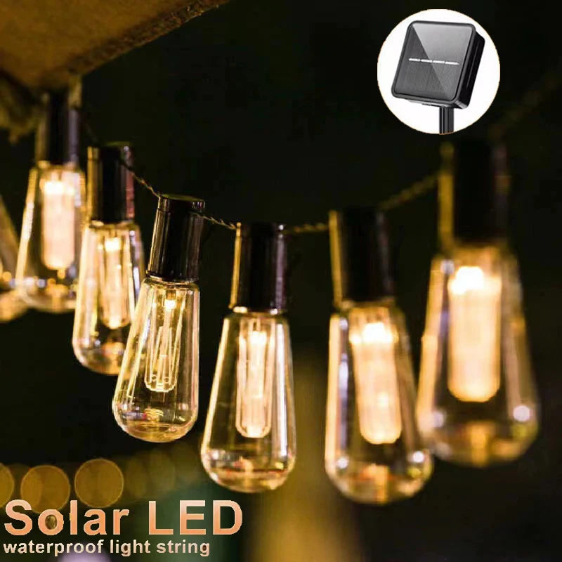 guirlande lumineuse solaire led ampoules edison industrielle vintage 8mètres ip65 decoration extérieure camping jardin