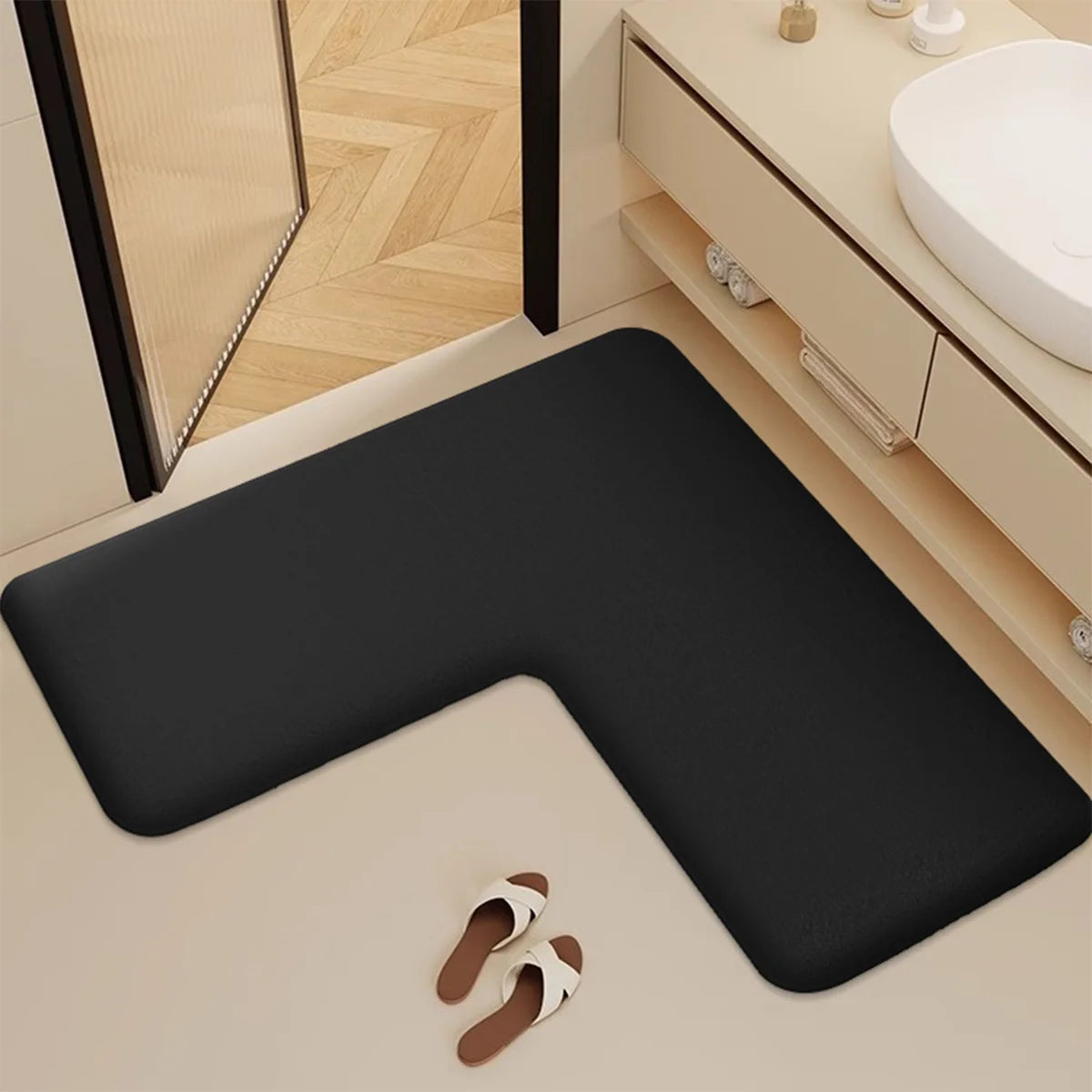 tapis sol antidérapant polyester gris moderne salle bain douillet taille 120x120cm 75x75cm
