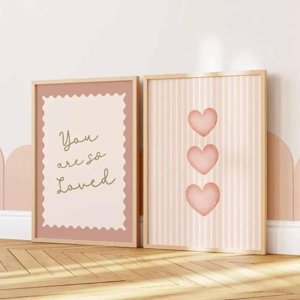 toile d'art minimaliste romantique rose clair lettre amour cœur décoration chambre salon impression toile