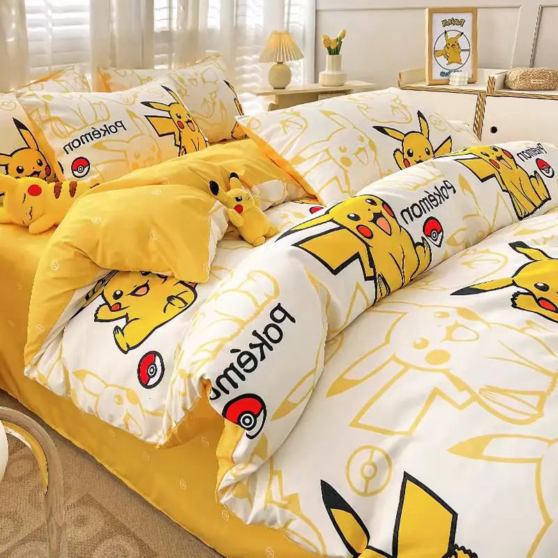 ensemble literie pokémon pikachu jaune enfant motif pikachu poke balls tissu lisse