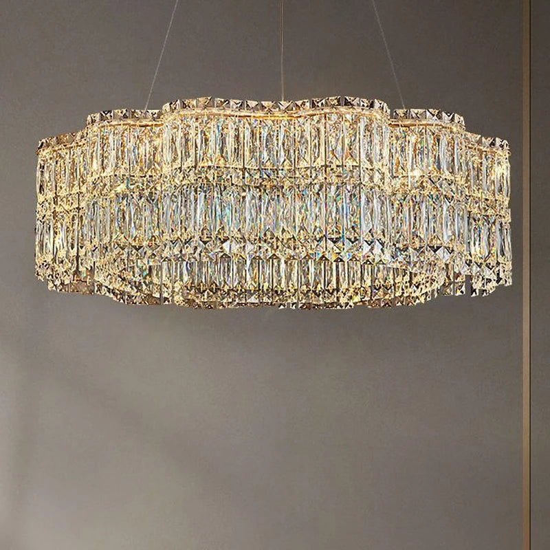 Lustre en cristal noir avec éclairage blanc neutre