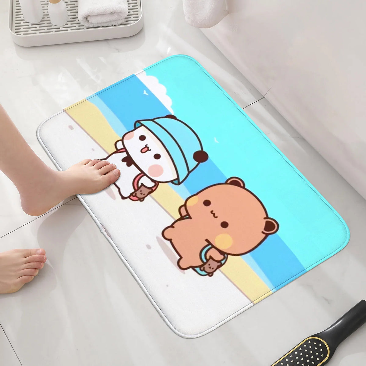 tapis bain dessin animé ours mignon moderne multicolore anti dérapant polyester
