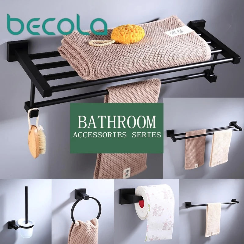 accessoires salle bain noir moderne porte serviettes porte gobelets fixations murales métal