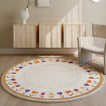 tapis rond floral moderne polygone coloré salon décoration maison variété motifs moelleux polyester