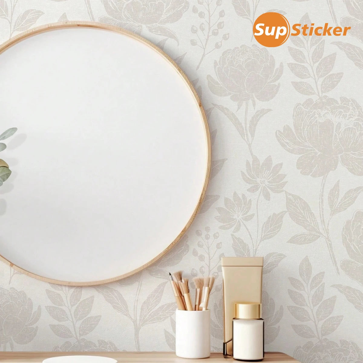 papier peint adhésif fleurs feuilles beige gris classique moderne décoration intérieure amovible autoadhésif