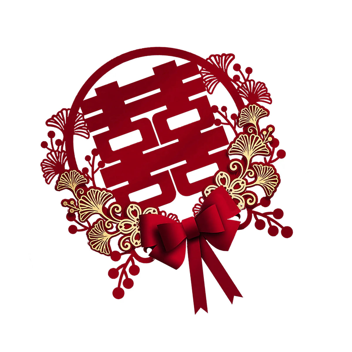 décoration murale mariage double bonheur rouge or papier découpé traditionnel chinois festive élégante