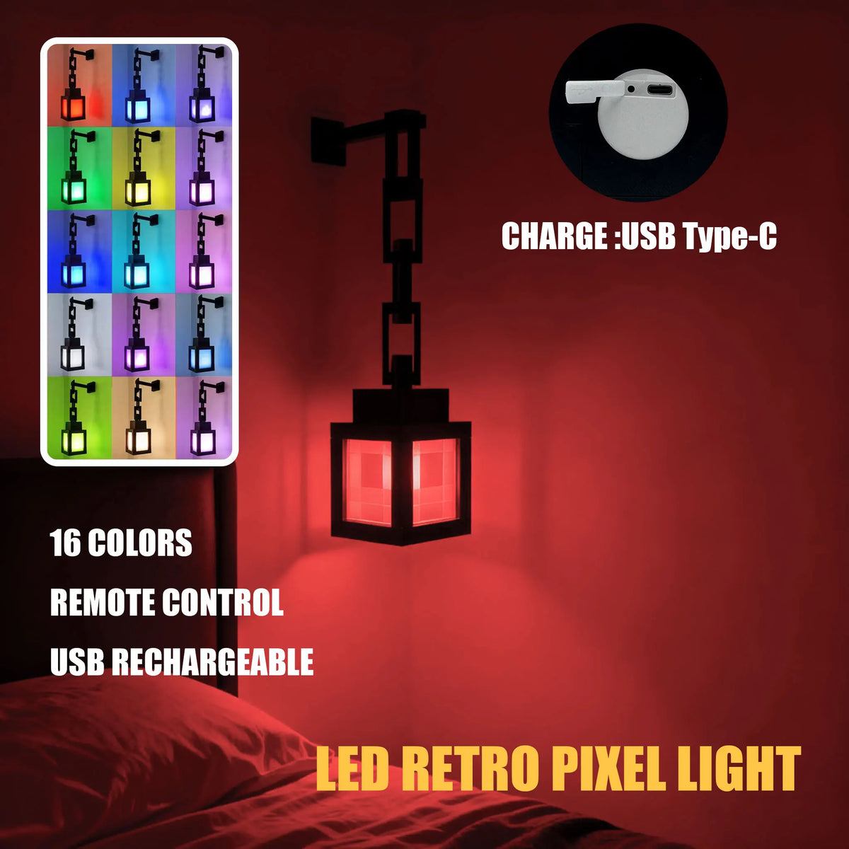 lampe led rétro pixelisée décoration intérieure 16 couleurs transparente murale anniversaire festive