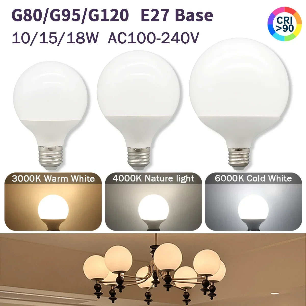 ampoules led blanc modernes e27 80mm 95mm 120mm 10w 15w 18w 270deg translucent