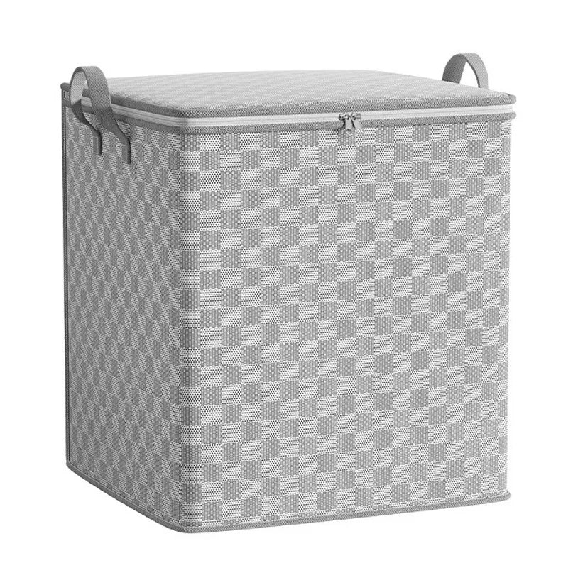 boîte rangement moderne 110l 150l 220l 30l carreaux beige motifs jaunes poignées métalliques coussin