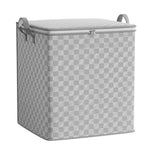 boîte rangement moderne 110l 150l 220l 30l carreaux beige motifs jaunes poignées métalliques coussin