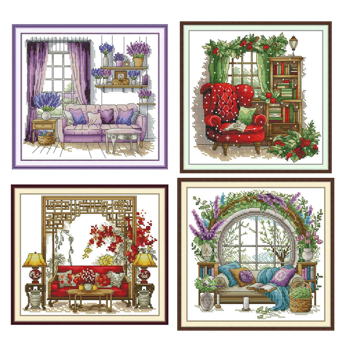 broderie scénique tapisserie intérieure floral traditionnelle violet rouge vert beige blanc meubles tapis coussins