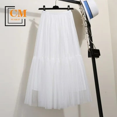 jupe midi plissée tulle transparente féminine élégante décontractée multiple niveaux printemps été