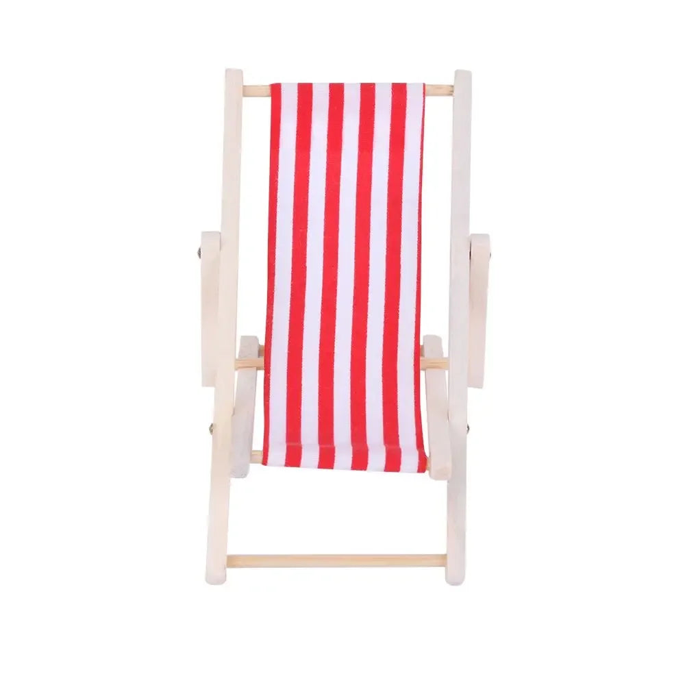 chaise longue miniature pliante rayures horizontales moderne bois rouge blanc bleu blanc jaune blanc