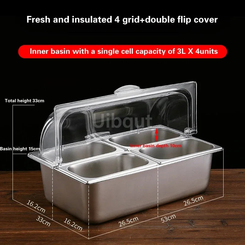 bac alimentaire acier inoxydable couvercle transparent poignée buffet cuisine moderne