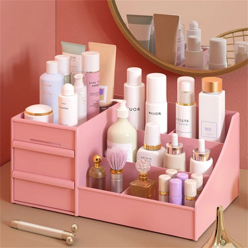 rangement cosmétique boîte rose clair blanc moderne minimaliste plastique réutilisable 26.5cm 16cm 12cm