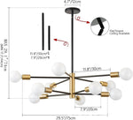 lustre moderne 10 ampoules doré noir chrome sphères blanches structure métallique scandinave