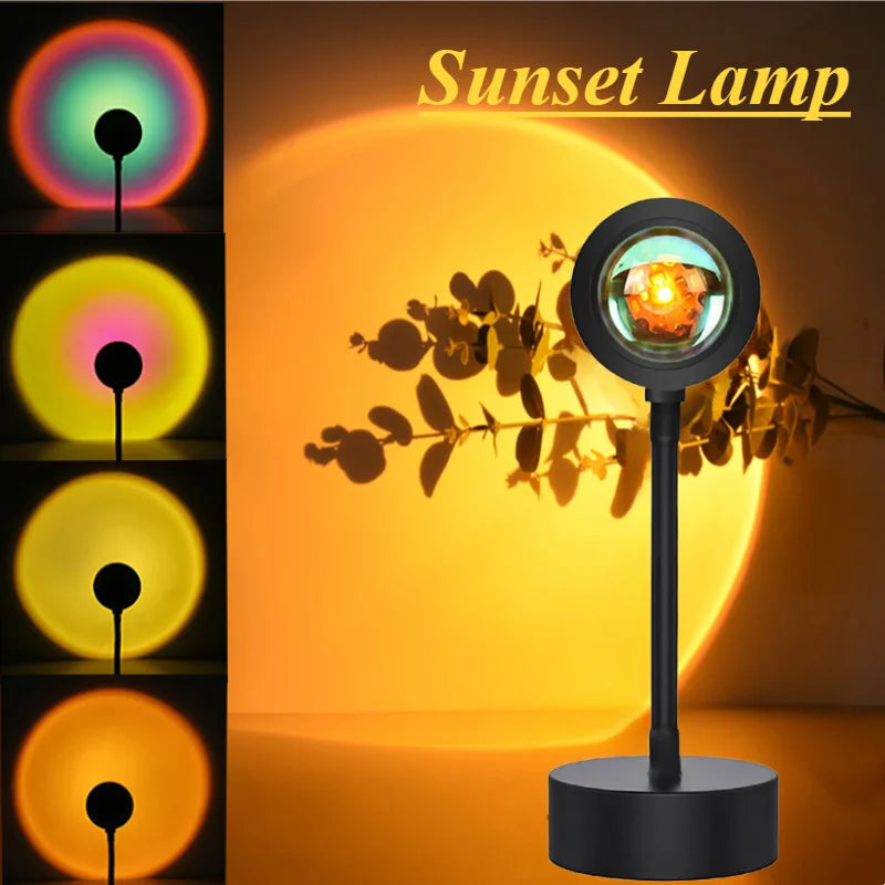 lampe led projection soleil couchant décoration murale moderne ambiance chromée chambre salon