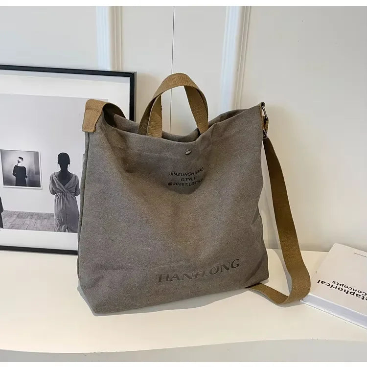 sac fourre tout tote bag toile décontracté lettre motif doux beige casual