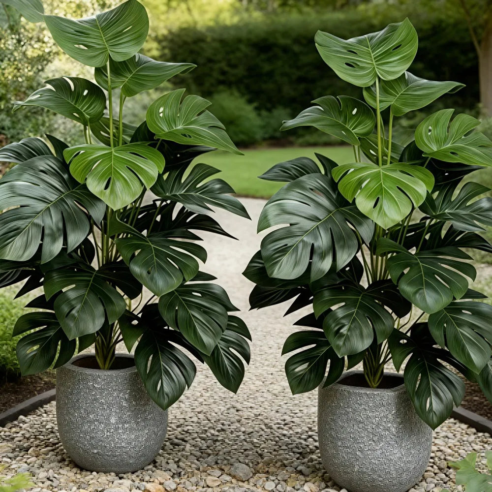 plantes artificielles monstera feuilles vertes pots gris modernes decoration intérieure tropical 75cm 85cm