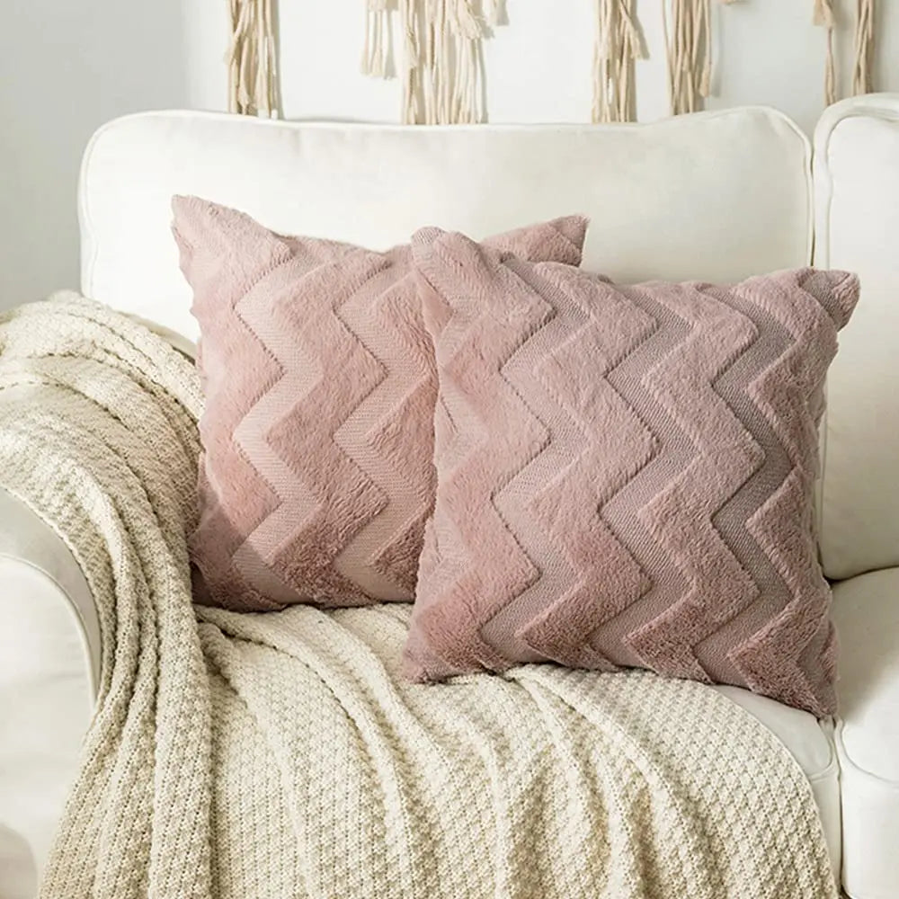 coussin decoratif plush 45x45cm motif zigzag moderne blanc gris rose chambre salon voiture