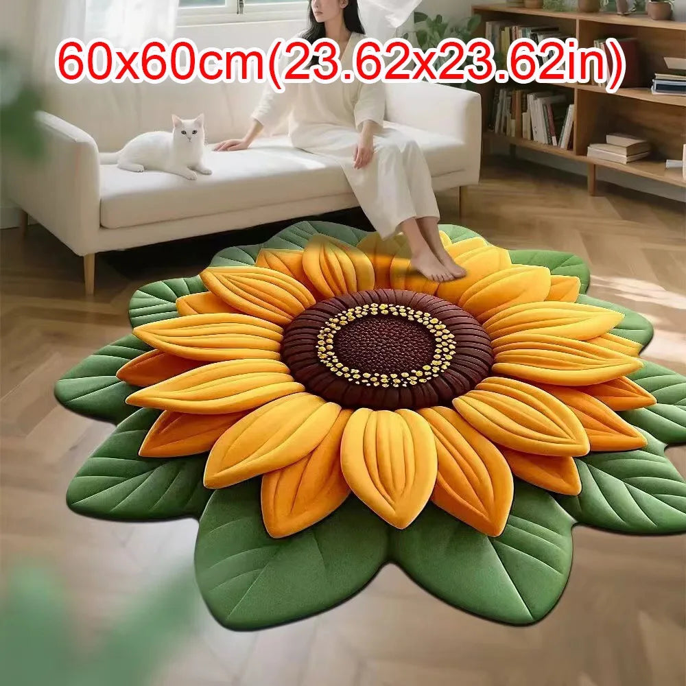 tapis fleur tournesol jaune vert moderne 60x60cm polyester antidérapant salon chambre