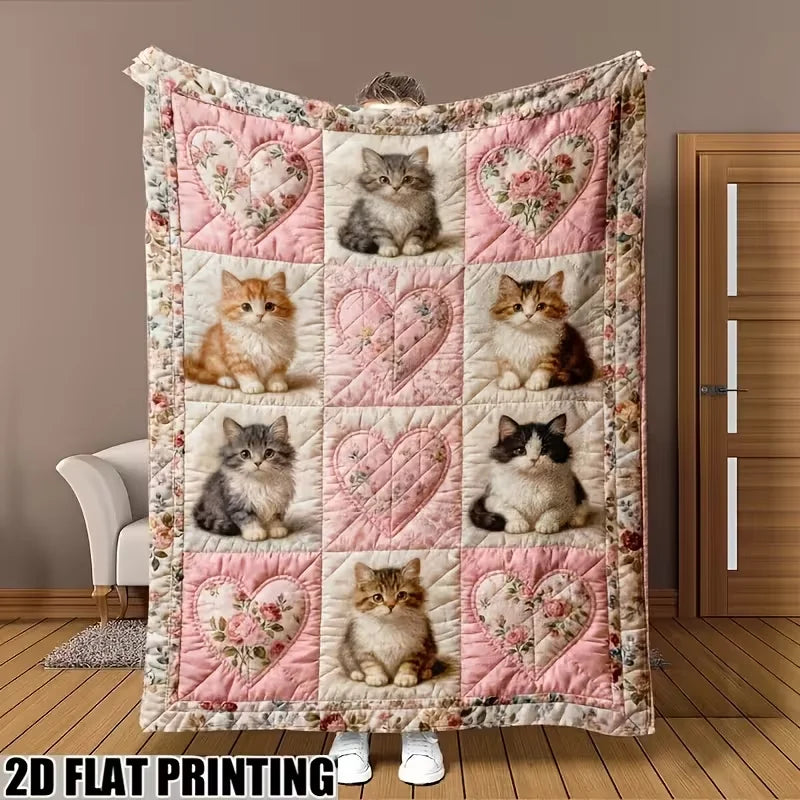 couverture polaire patchwork chats fleurs multicolore 100 polyester douce maison 130x150cm
