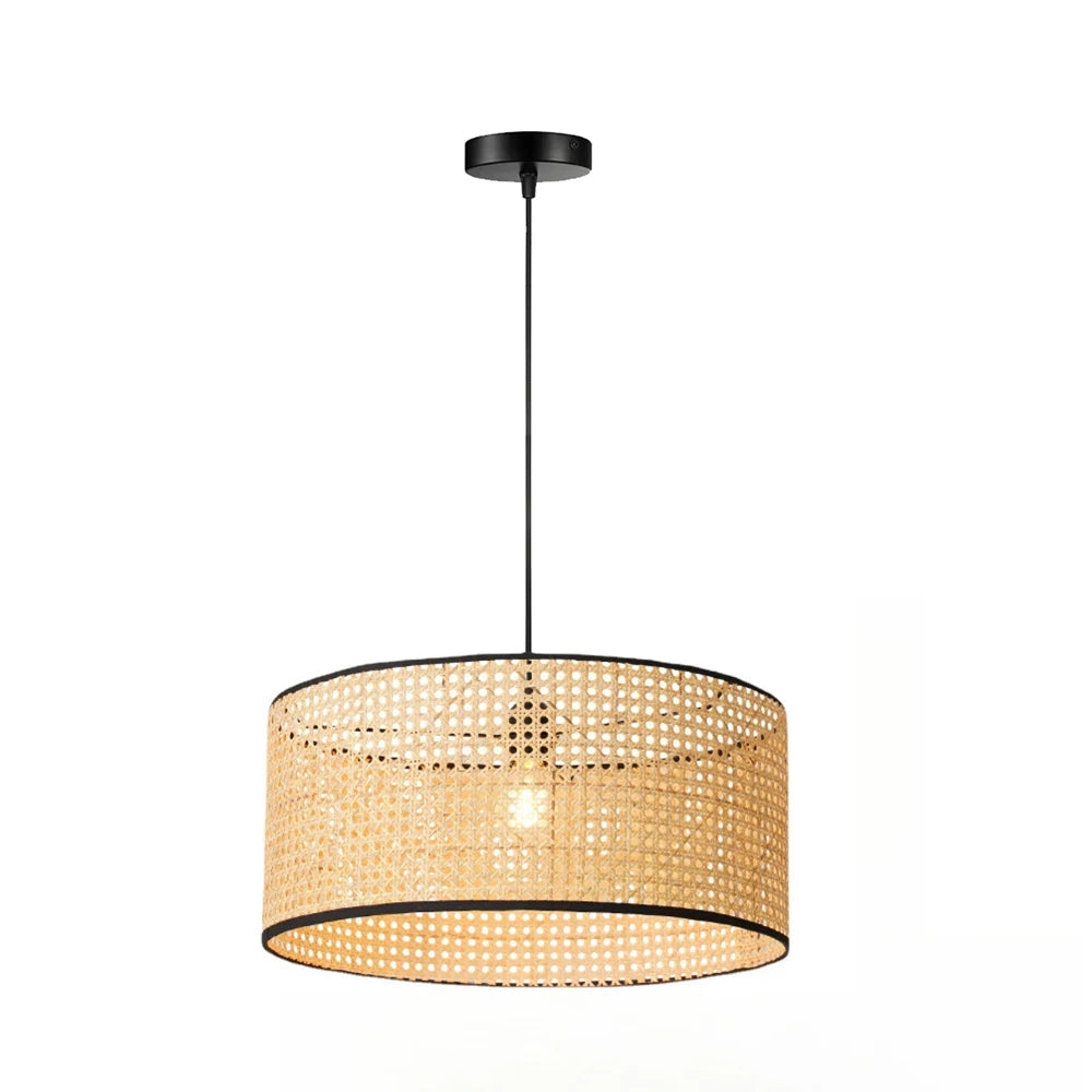 lustre moderne tissé main lampe suspendue beige noir géométrique 40cm