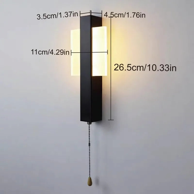 lampe murale led moderne fixée mur blanc noir interrupteur cordon rectangulaire lisse
