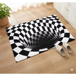 tapis sol effet 3d illusion optique pierre gris noir blanc moderne décoration maison salon