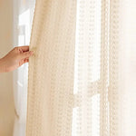 rideau tulle beige clair motif feuilles semi transparent moderne élégant fenêtre