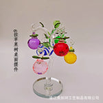 décoration arbre fruits pommes raisins feuilles verre transparent base métal argente