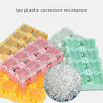 boîtes rangement transparentes empilables clips couleur moderne vert rose bleu orange pratiques